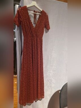 Baltic Born V-Neck Lace Maxi Dress in Rust